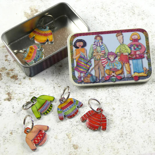 6 Maschenmarkierer "Pullover" in einer Dose